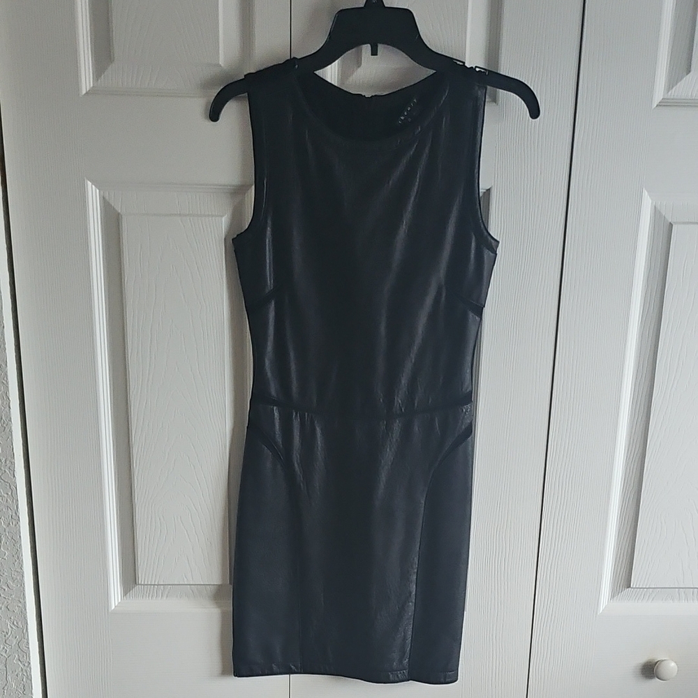 100% Black Leather Lambskin sleeveless dress